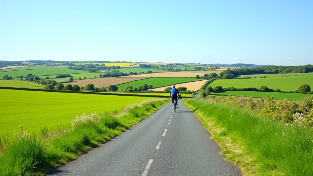 Waterford coastal landscape with farmland and greenway cycling path stretching toward distant hills